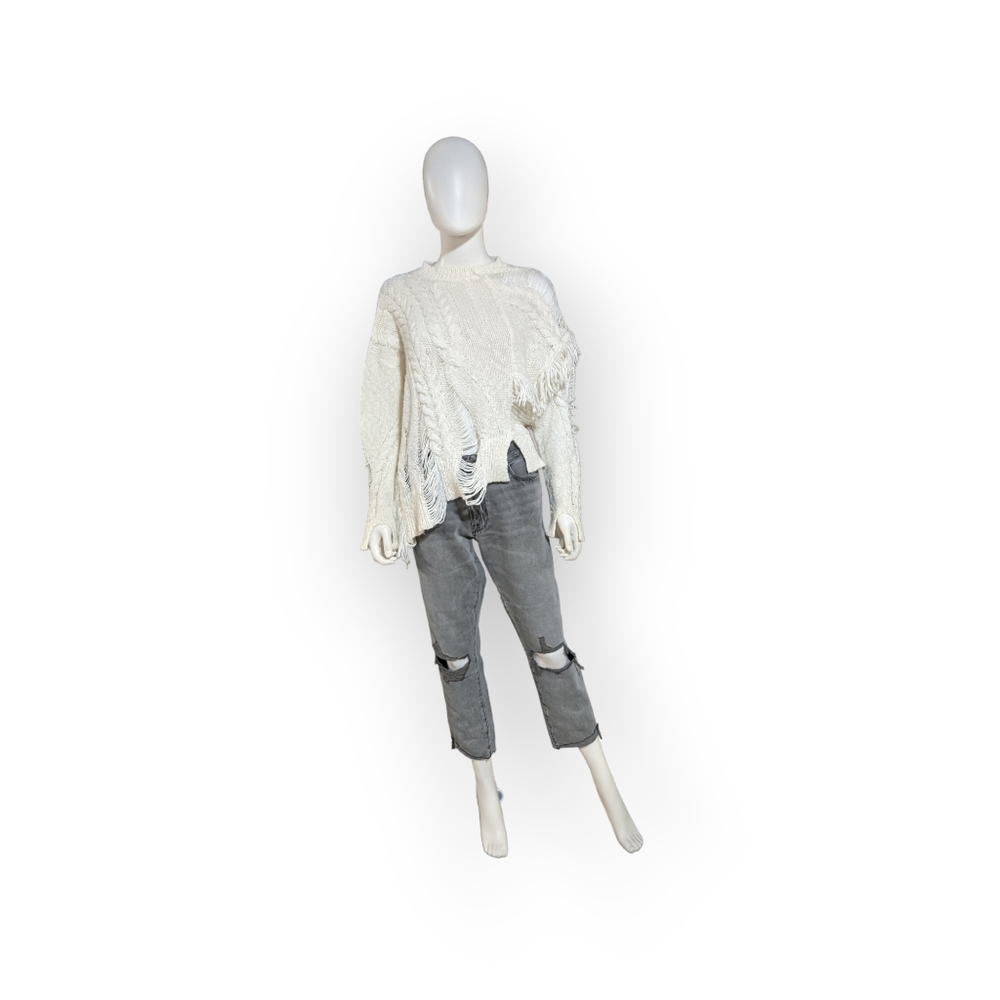 BP White Oversized Asymmetrical Knit Sweater, M